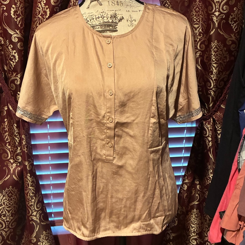 LOFT Light Brown Button-Up Blouse